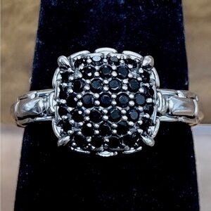 John Hardy JAI 925 Sterling Silver Black Spinel Pave Ring Size 7